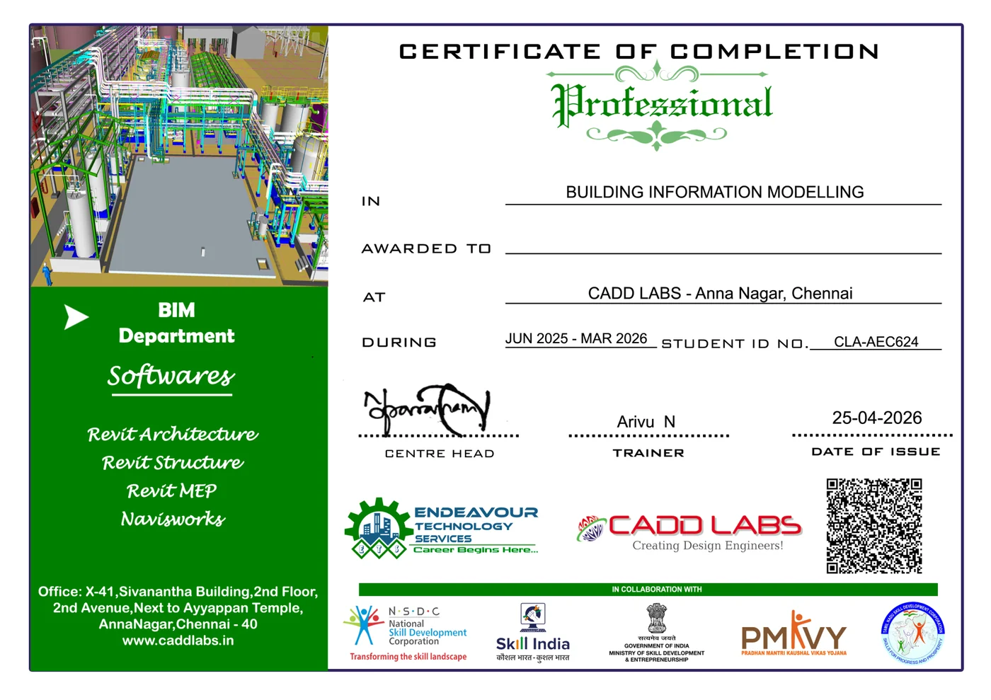 Official Certificate of BIM Course Completion